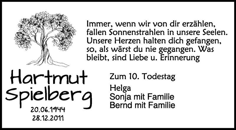  Traueranzeige für Hartmut Spielberg vom 28.12.2021 aus Schwäbische Zeitung