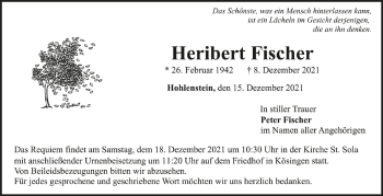 Anzeige von Heribert Fischer von Schwäbische Zeitung