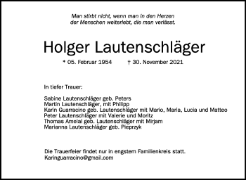 Anzeige von Holger Lautenschläger von Schwäbische Zeitung