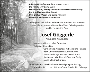 Anzeige von Josef Göggerle von Schwäbische Zeitung