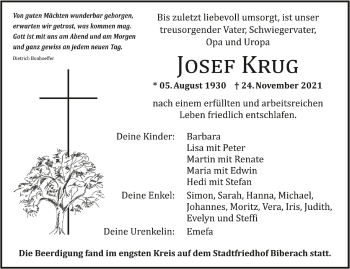 Anzeige von Josef Krug von Schwäbische Zeitung