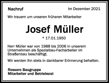 Anzeige von Josef Müller von Schwäbische Zeitung