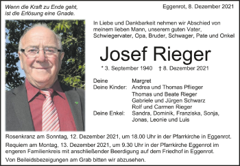 Anzeige von Josef Rieger von Schwäbische Zeitung