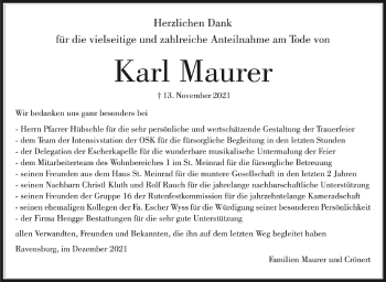 Anzeige von Karl Maurer von Schwäbische Zeitung