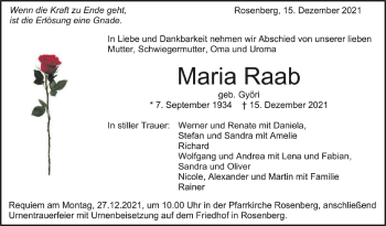 Anzeige von Maria Raab von Schwäbische Zeitung