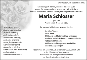 Anzeige von Maria Schlosser von Schwäbische Zeitung