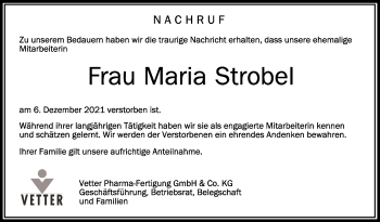 Anzeige von Maria Strobel von Schwäbische Zeitung