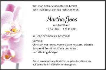 Anzeige von Martha Joos von Schwäbische Zeitung