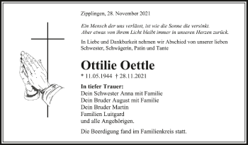 Anzeige von Ottilie Oettle von Schwäbische Zeitung