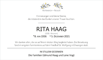 Anzeige von Rita Haag von Schwäbische Zeitung