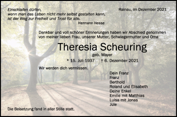 Anzeige von Theresia Scheuring von Schwäbische Zeitung