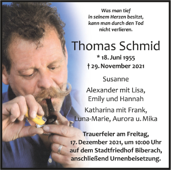 Anzeige von Thomas Schmid von Schwäbische Zeitung