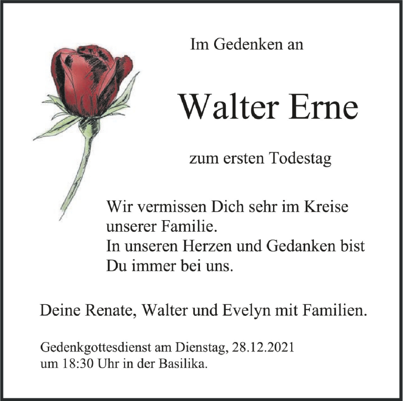  Traueranzeige für Walter Erne vom 27.12.2021 aus Schwäbische Zeitung