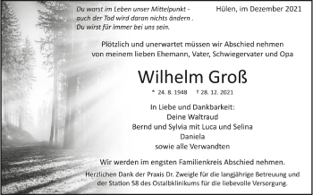 Anzeige von Wilhelm Groß von Schwäbische Zeitung