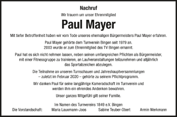 Anzeige von Paul Mayer von Schwäbische Zeitung