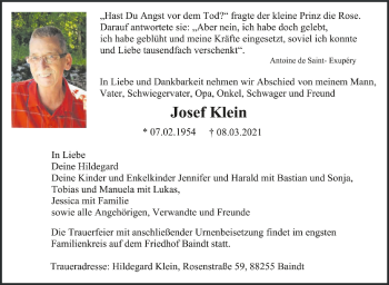 Anzeige von Josef Klein von Schwäbische Zeitung