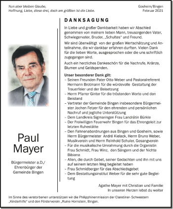 Anzeige von Paul Mayer von Schwäbische Zeitung