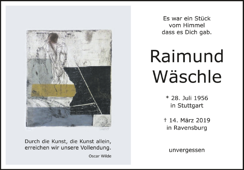  Traueranzeige für Raimund Wäschle vom 13.03.2021 aus Schwäbische Zeitung