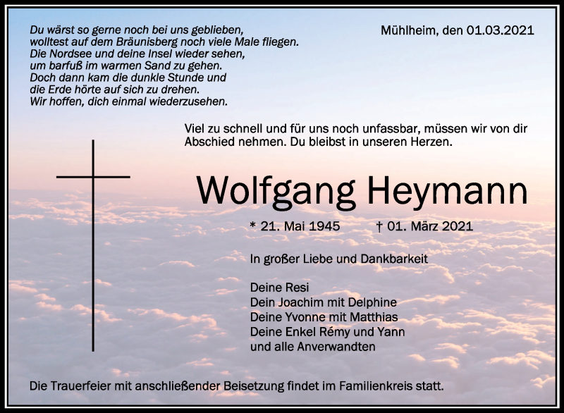  Traueranzeige für Wolfgang Heymann vom 09.03.2021 aus Schwäbische Zeitung