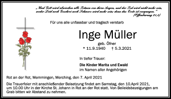 Anzeige von Inge Müller von Schwäbische Zeitung