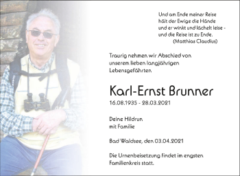 Anzeige von Karl-Ernst Brunner von Schwäbische Zeitung