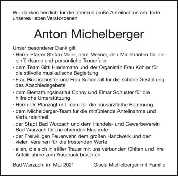 Anzeige von Anton Michelberger von Schwäbische Zeitung