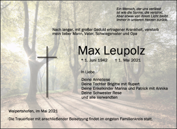 Anzeige von Max Leupolz von Schwäbische Zeitung