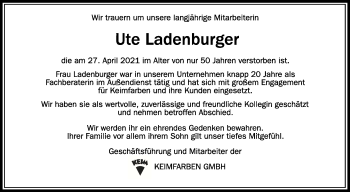 Anzeige von Ute Ladenburger von Schwäbische Zeitung