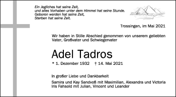 Anzeige von Adel Tadros von Schwäbische Zeitung