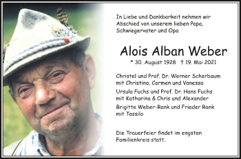 Anzeige von Alois Alban Weber von Schwäbische Zeitung