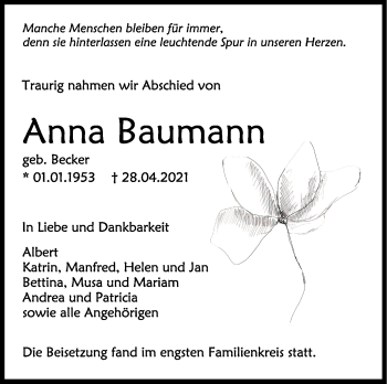 Anzeige von Anna Baumann von Schwäbische Zeitung