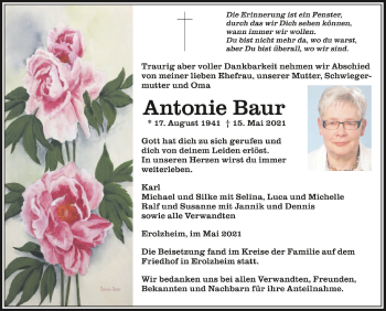 Anzeige von Antonie Baur von Schwäbische Zeitung