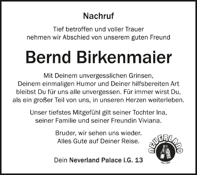  Traueranzeige für Bernd Birkenmaier vom 14.05.2021 aus Schwäbische Zeitung