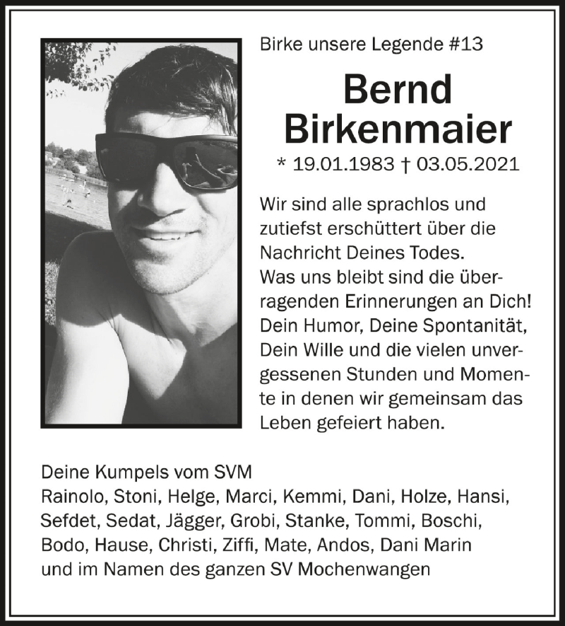  Traueranzeige für Bernd Birkenmaier vom 11.05.2021 aus Schwäbische Zeitung