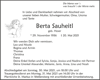 Anzeige von Berta Sauheitl von Schwäbische Zeitung