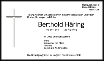 Anzeige von Berthold Häring von Schwäbische Zeitung