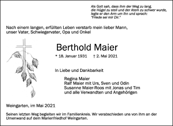 Anzeige von Berthold Maier von Schwäbische Zeitung