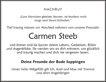 Anzeige von Carmen Steeb von Schwäbische Zeitung