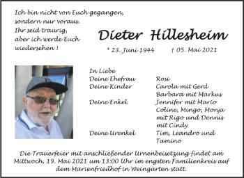 Anzeige von Dieter Hillesheim von Schwäbische Zeitung