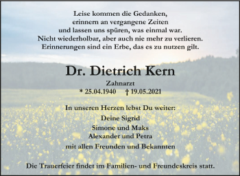 Anzeige von Dietrich Kern von Schwäbische Zeitung