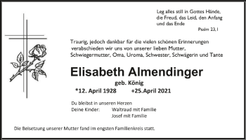 Anzeige von Elisabeth Almendinger von Schwäbische Zeitung
