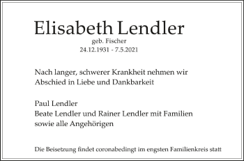Anzeige von Elisabeth Lendler von Schwäbische Zeitung