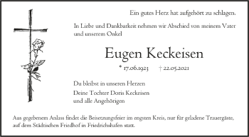 Anzeige von Eugen Keckeisen von Schwäbische Zeitung