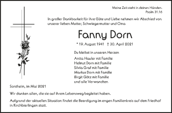 Anzeige von Fanny Dorn von Schwäbische Zeitung