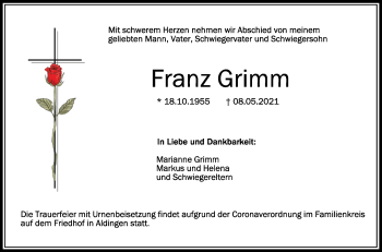 Anzeige von Franz Grimm von Schwäbische Zeitung