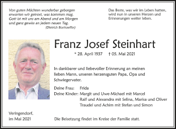 Anzeige von Franz Josef Steinhart von Schwäbische Zeitung