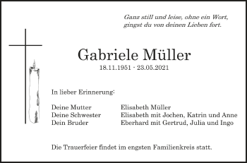 Anzeige von Gabriele Müller von Schwäbische Zeitung