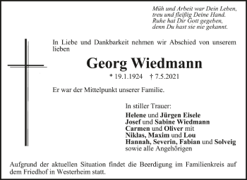 Anzeige von Georg Wiedmann von Schwäbische Zeitung