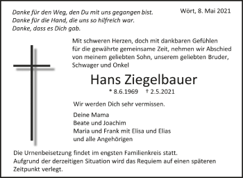 Anzeige von Hans Ziegelbauer von Schwäbische Zeitung