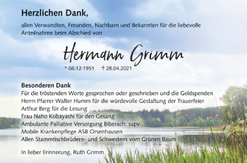 Anzeige von Hermann Grimm von Schwäbische Zeitung